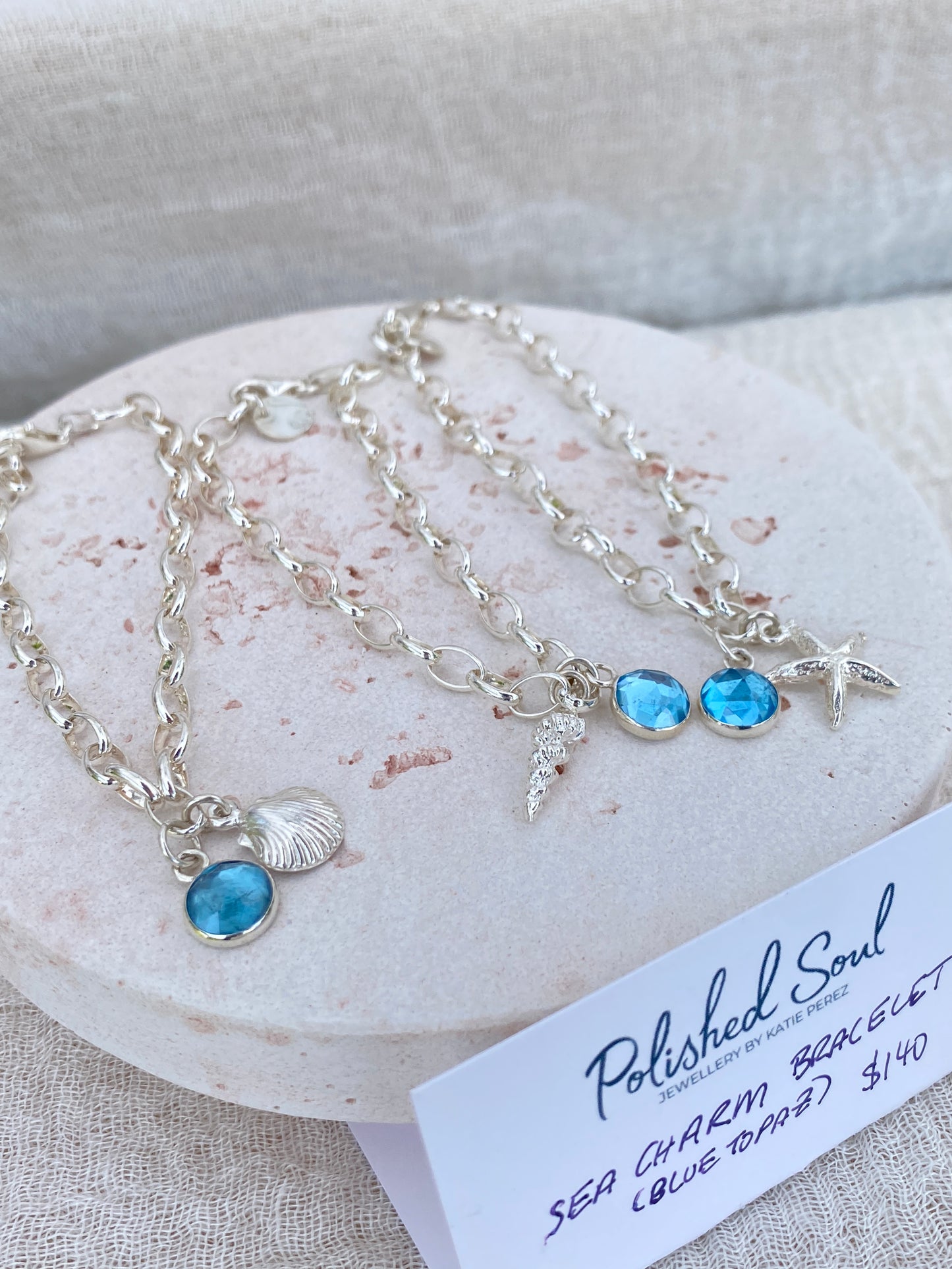 Sea Charm Bracelet (2 charms inc Blue Topaz)