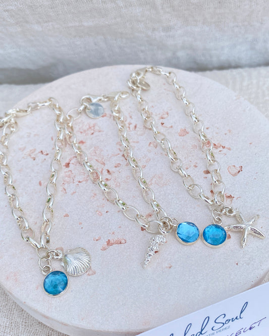 Sea Charm Bracelet (2 charms inc Blue Topaz)